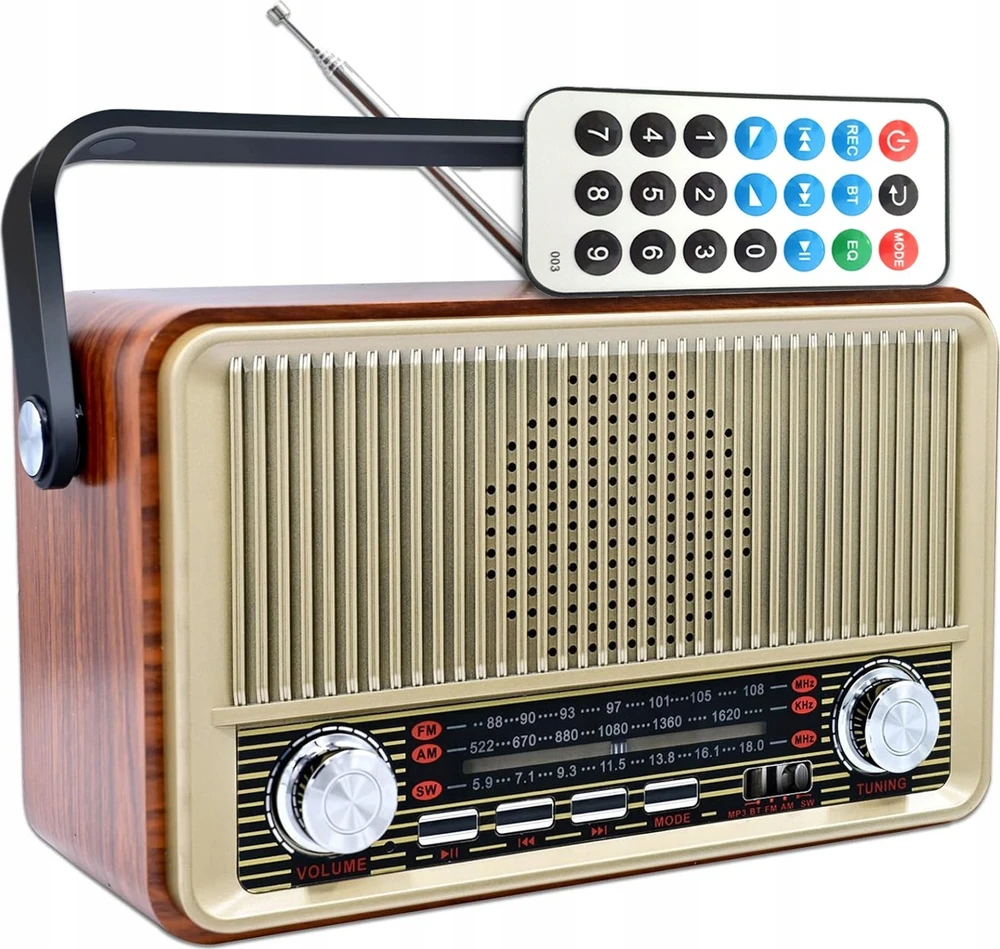 Lamex Radio . Radijas PRZENOŚNE RABA RETRO BLUETOOTH, FM, USB, SD, AUX Z PILOTEM, BRĄZOWE LX510BTB