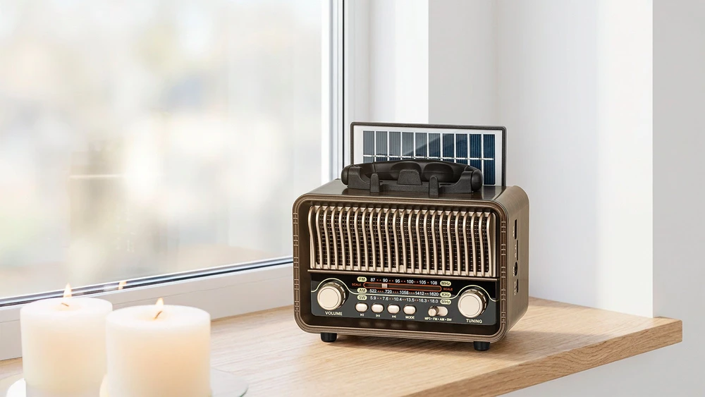 Kruger & Matz Radio Nešiojamasis analoginis saulės energija varomas „KrugerMatz“ radijo imtuvas, modelis KM0832