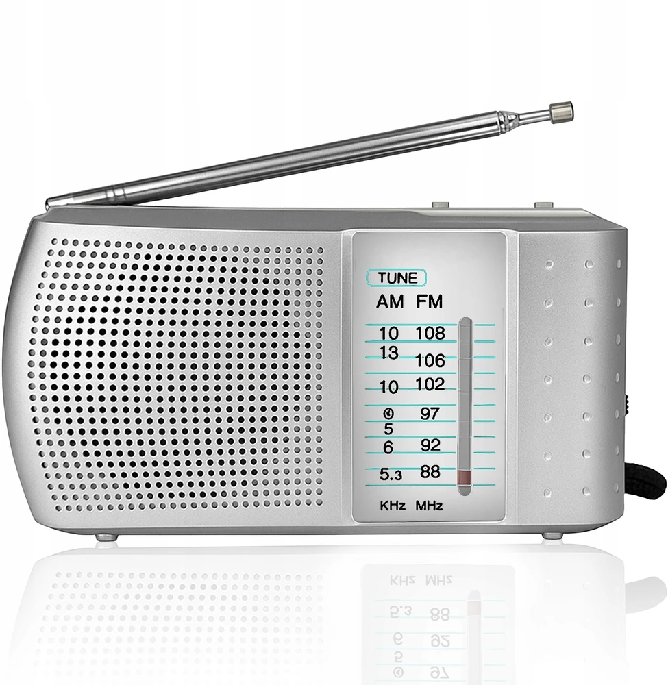 Retoo Radio Virtuvės radijas su baterijomis, nešiojamas, mažas, su FM AM SW antena, sidabrinės konstrukcijos - ER1070
