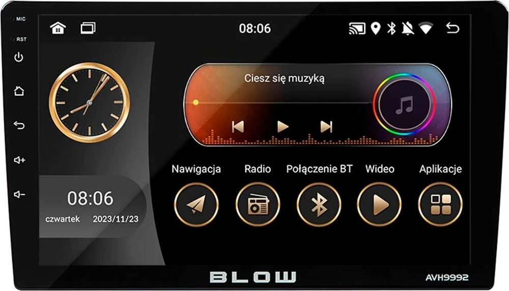 Automagnetola Blow su jutikliniu ekranu ir sąsajos vaizdu