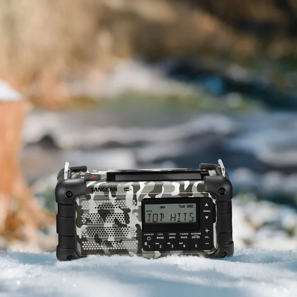 Sangean MMR-99 DAB+ „Artic Camo“ avarinis / rankinis / saulės energija varomas radijas