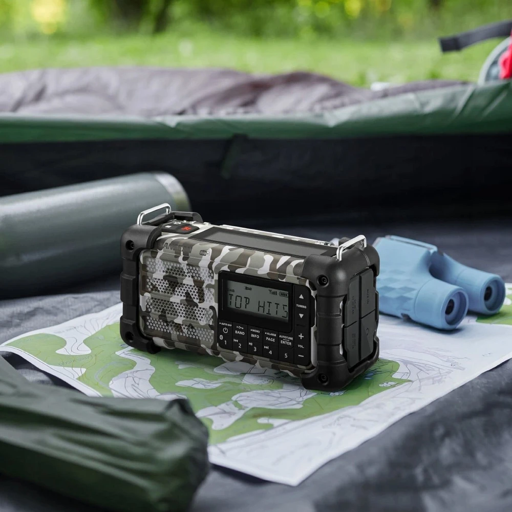 Sangean MMR-99 DAB+ „Artic Camo“ avarinis / rankinis / saulės energija varomas radijas