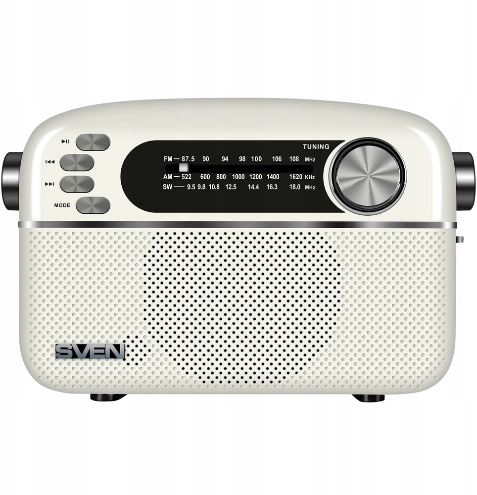 Garsiakalbis SVEN SRP-505, baltas (3 W, Bluetooth, FM/AM/SW, USB, Micro SD, AUX, baterija)