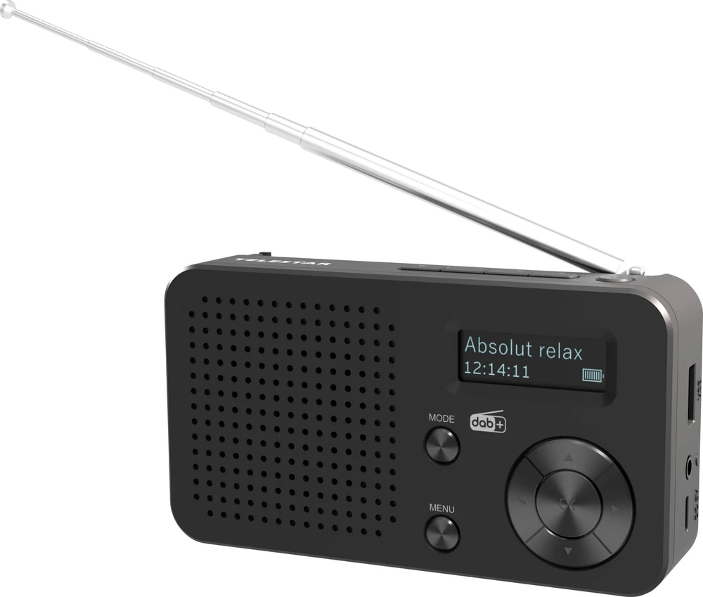 Telestar TOP100 portable DAB+/FM radio, Bluetooth, batteri 1050 mAh, Juodas