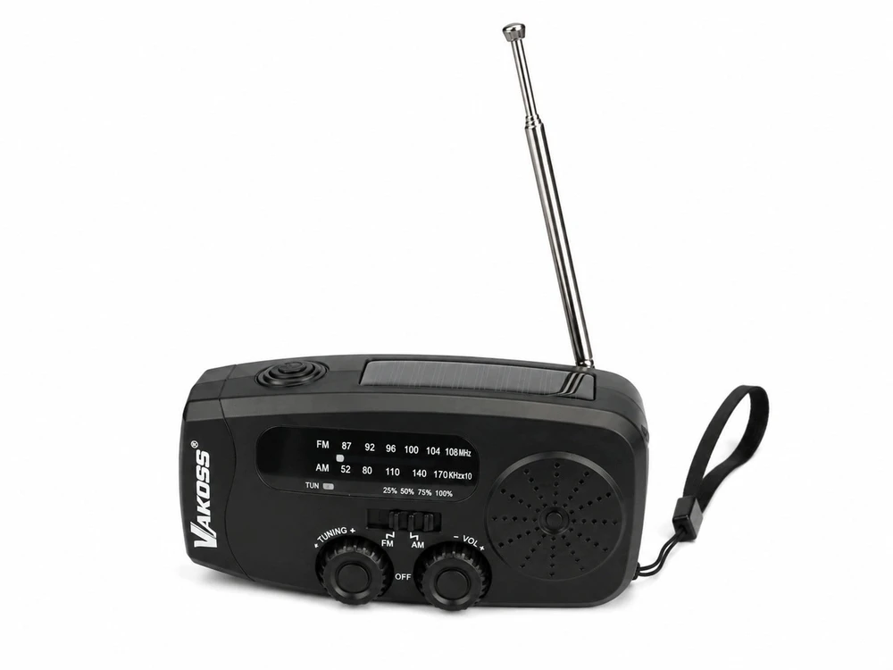 Vakoss FM-3660K FM/AM Emergency Radio with Dynamo / Flashlight / Power Bank / Solar Panel