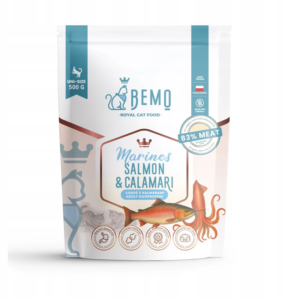 BEMO Cat Marines lašiša ir kalmarai – sausa katėms skirta ėdalas – 500g