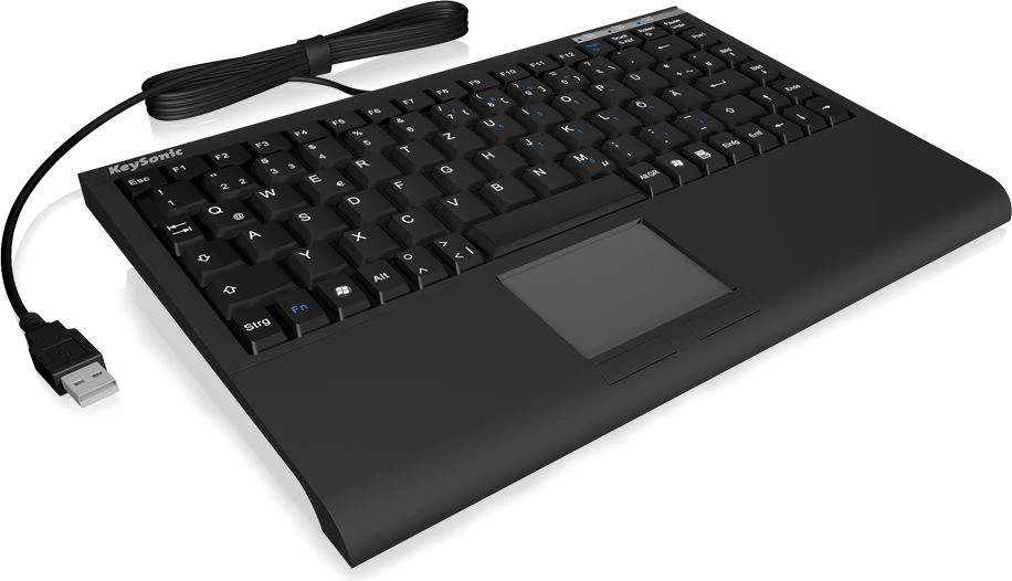 Icy Box KeySonic Mini klaviatūra, smart touchpad, USB 2.0, Juodas