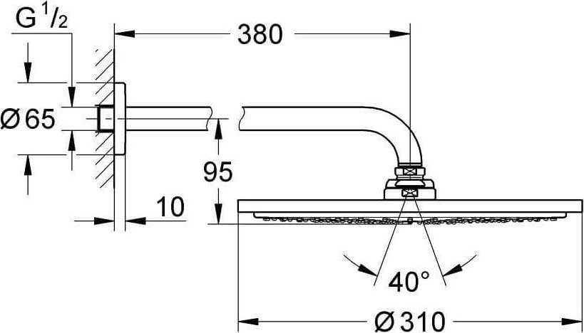 Grohe Rainshower Cosmo 310 1sr dušo galva su laikikliu iš sienos 380mm. 8L/min. brushed warm sunset