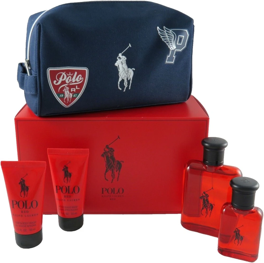 Set Ralph Lauren: Polo Raudona Eau De Toilette For Men, 125 ml + Polo Raudona Eau De Toilette For Men, 40 ml + Polo Raudona Moisturizing After-Shave Balm, 50 ml + Polo Raudona Dušo želė & Šampūnas 2-In-1, 50 ml