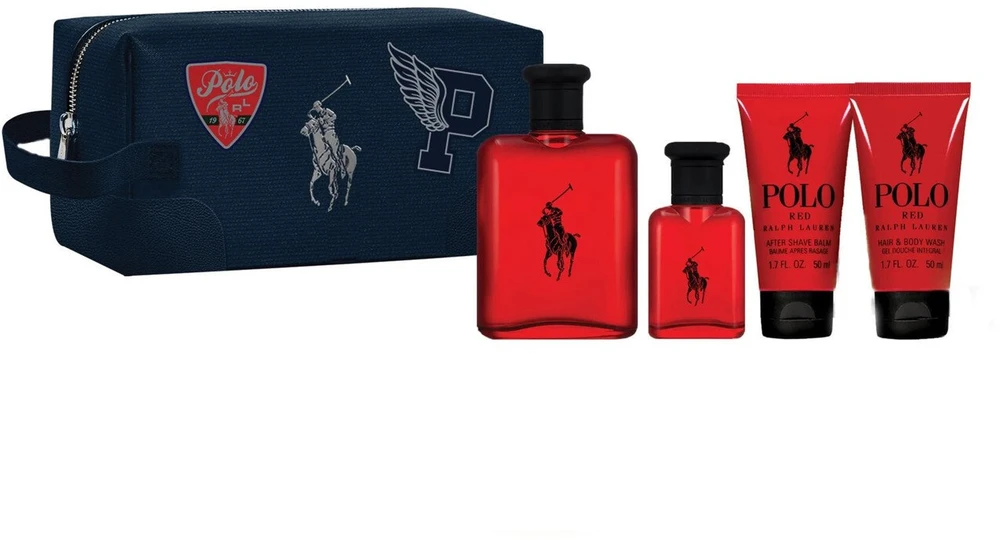 Set Ralph Lauren: Polo Raudona Eau De Toilette For Men, 125 ml + Polo Raudona Eau De Toilette For Men, 40 ml + Polo Raudona Moisturizing After-Shave Balm, 50 ml + Polo Raudona Dušo želė & Šampūnas 2-In-1, 50 ml