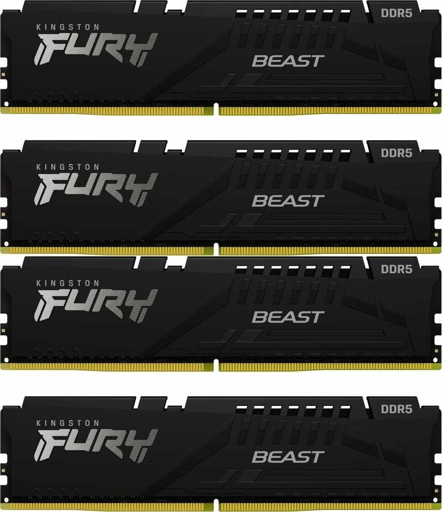 Keturi juodi Kingston FURY Beast DDR5 atminties moduliai