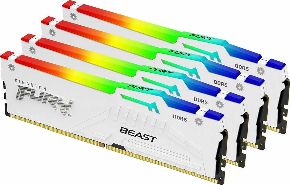 RAM „Kingston KF560C40BWAK4-64“ 64 GB 6000 MT/s DDR5 CL40 DIMM atmintis (4 vnt. rinkinys) „FURY Beast Baltas RGB XMP“ | „Kingston“