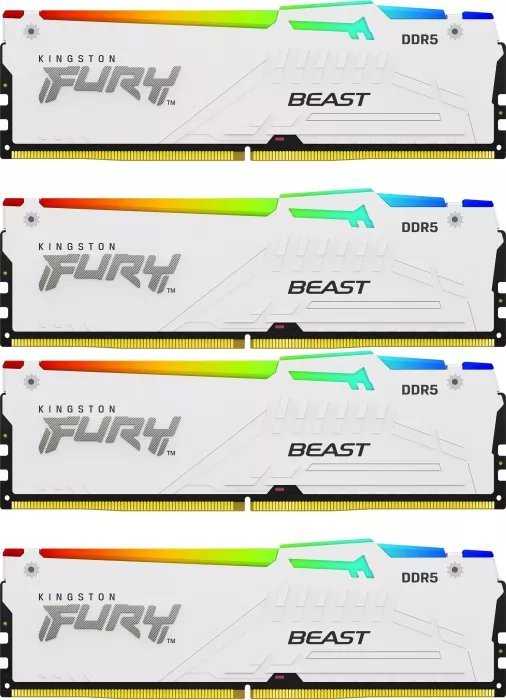 RAM „Kingston KF552C40BWAK4-128“ 128 GB 5200 MT/s DDR5 CL40 DIMM atmintis (4 vnt. rinkinys) „FURY Beast Baltas RGB XMP“ | „Kingston“