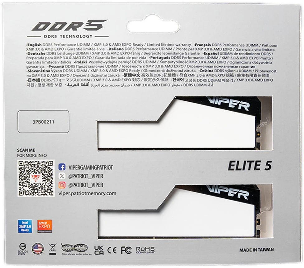 RAM PATRIOT Viper Elite 5 DDR5 32GB 2X16GB 6000MT/s Baltas Kit