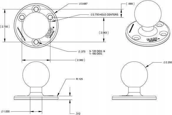 Ram Mounts UNPKD RAM 3,68 DIA. PAGRINDAS SU KAMULIU