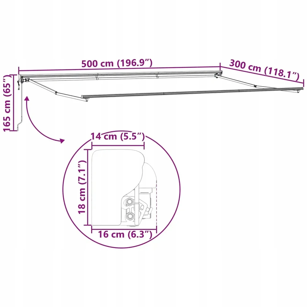 Markizės rėmas Antracito ir baltos 500 × 300 cm
