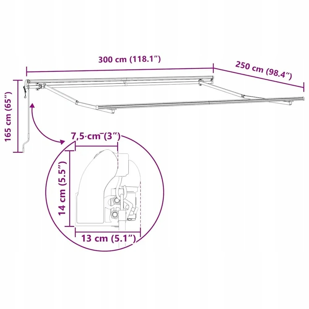 Markizės rėmas Balta 300 x 250 cm Aliuminis