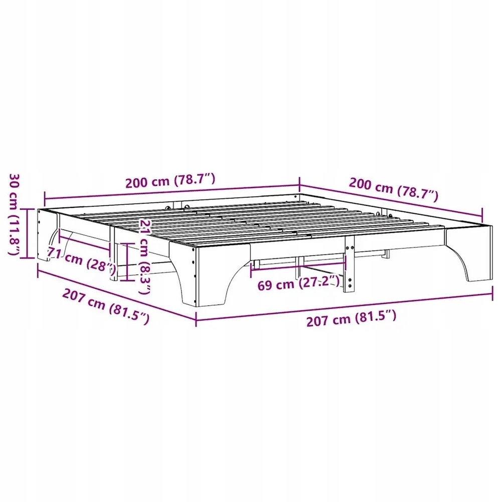 Lovos rėmas Natūrali 200 x 200 cm Kietos pušies mediena