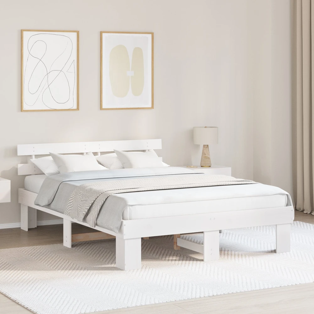 Lovos rėmas Balta 150 x 200 cm Kietos pušies mediena