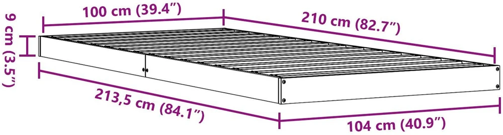 Lova Grindų lovos rėmas Balta 100 x 210 cm Kietos pušies mediena