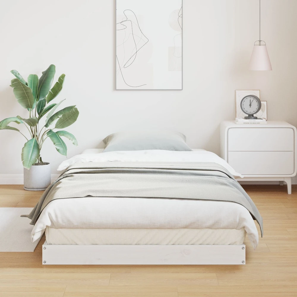 Lova Grindų lovos rėmas Balta 100 x 210 cm Kietos pušies mediena