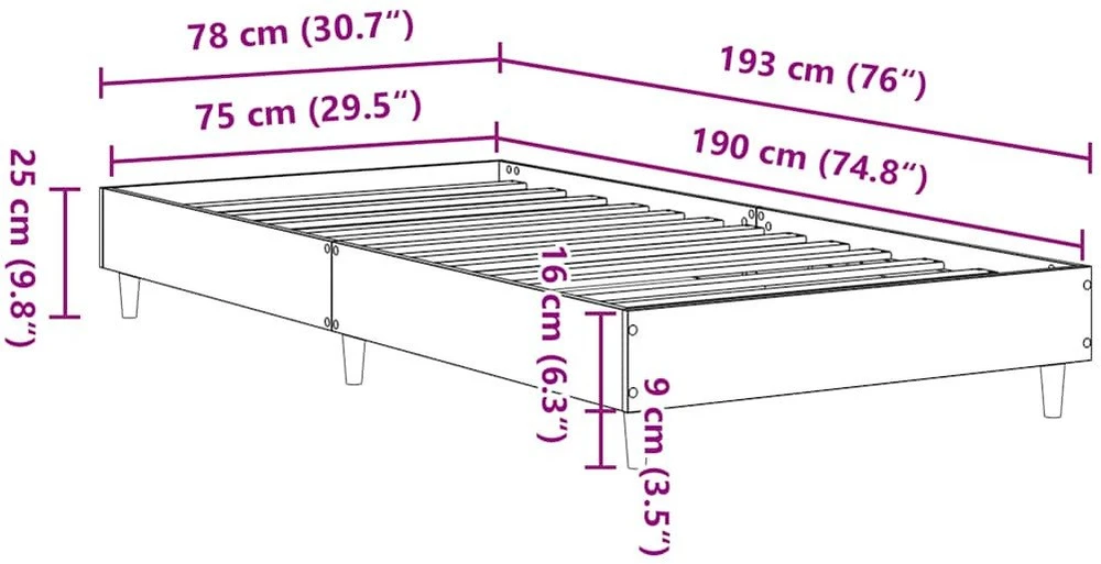 Lova Lovos rėmas Be Čiužinio Baltas 75x190 cm Inžinierinė mediena