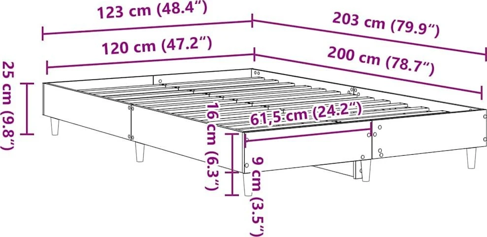 lovos rėmas be čiužinio Sonoma ąžuolas 120x200 cm