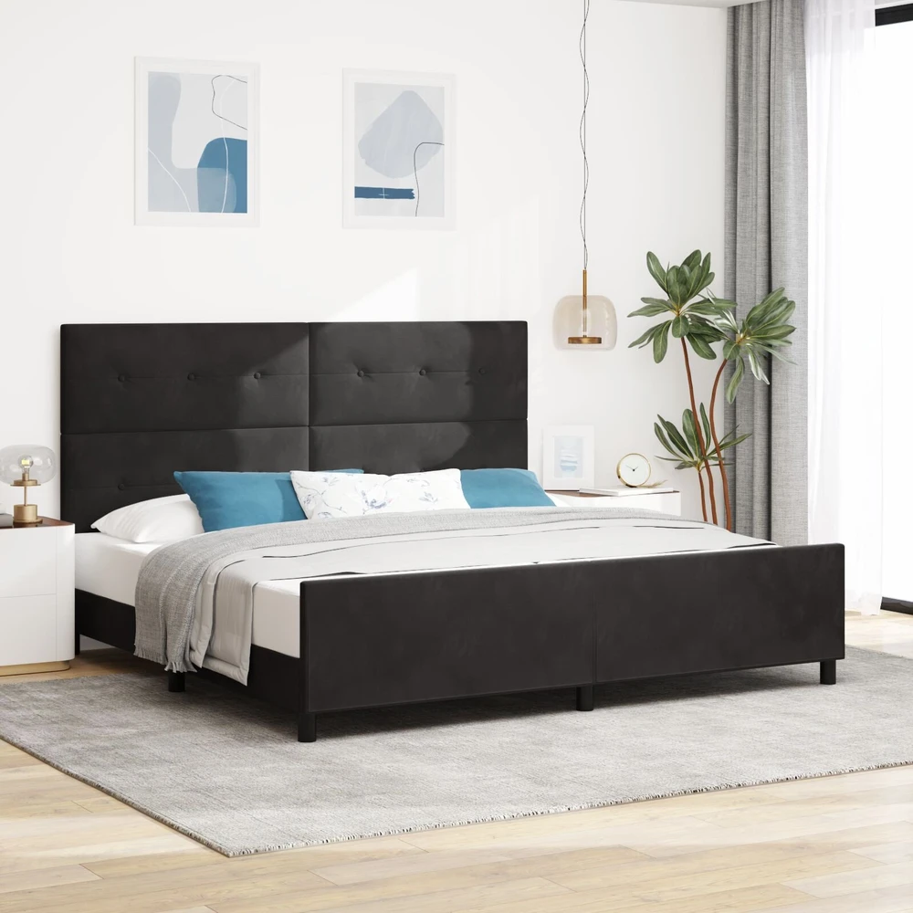 Kiemas lova su galvūgalio Juoda 200 x 200 cm Aksomas