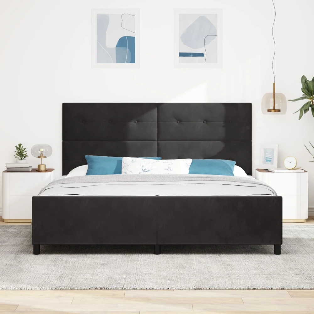 Kiemas lova su galvūgalio Juoda 200 x 200 cm Aksomas