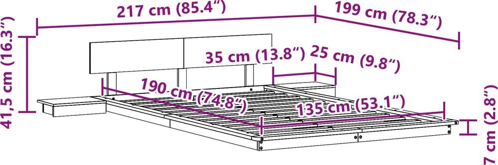 Lova Lovos rėmas Ruda 135 x 190 cm Medis