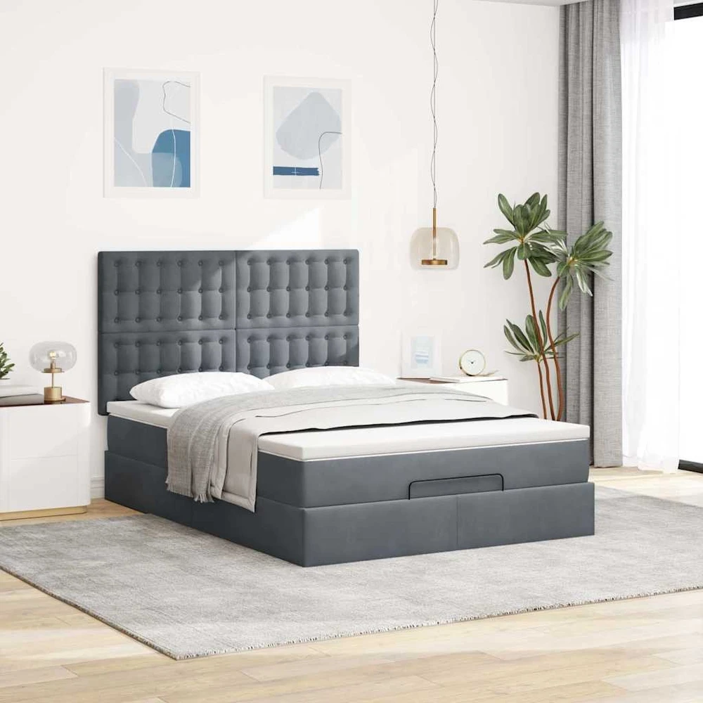 Osmanų lova su čiužiniais ir LED Tamsiai pilka 140x200cm Velvet