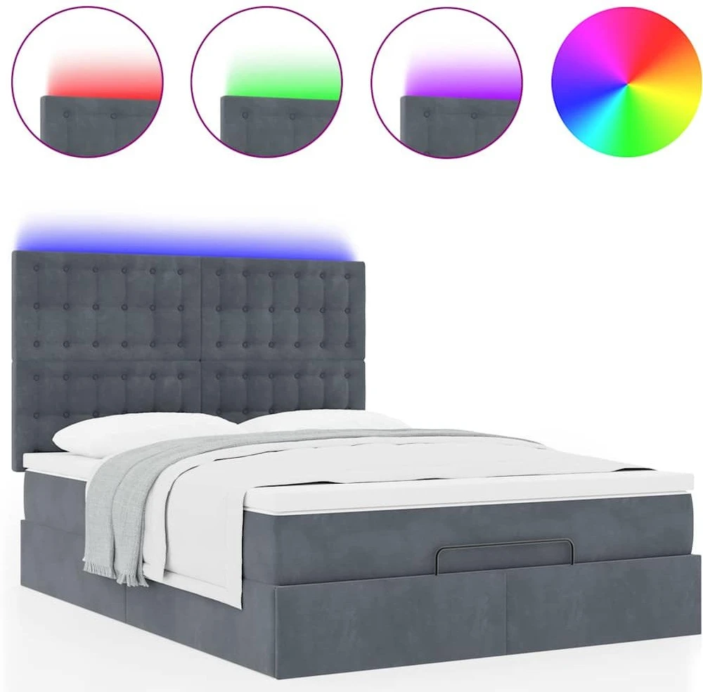 Osmanų lova su čiužiniais ir LED Tamsiai pilka 140x200cm Velvet
