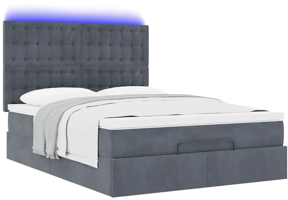 Osmanų lova su čiužiniais ir LED Tamsiai pilka 140x200cm Velvet