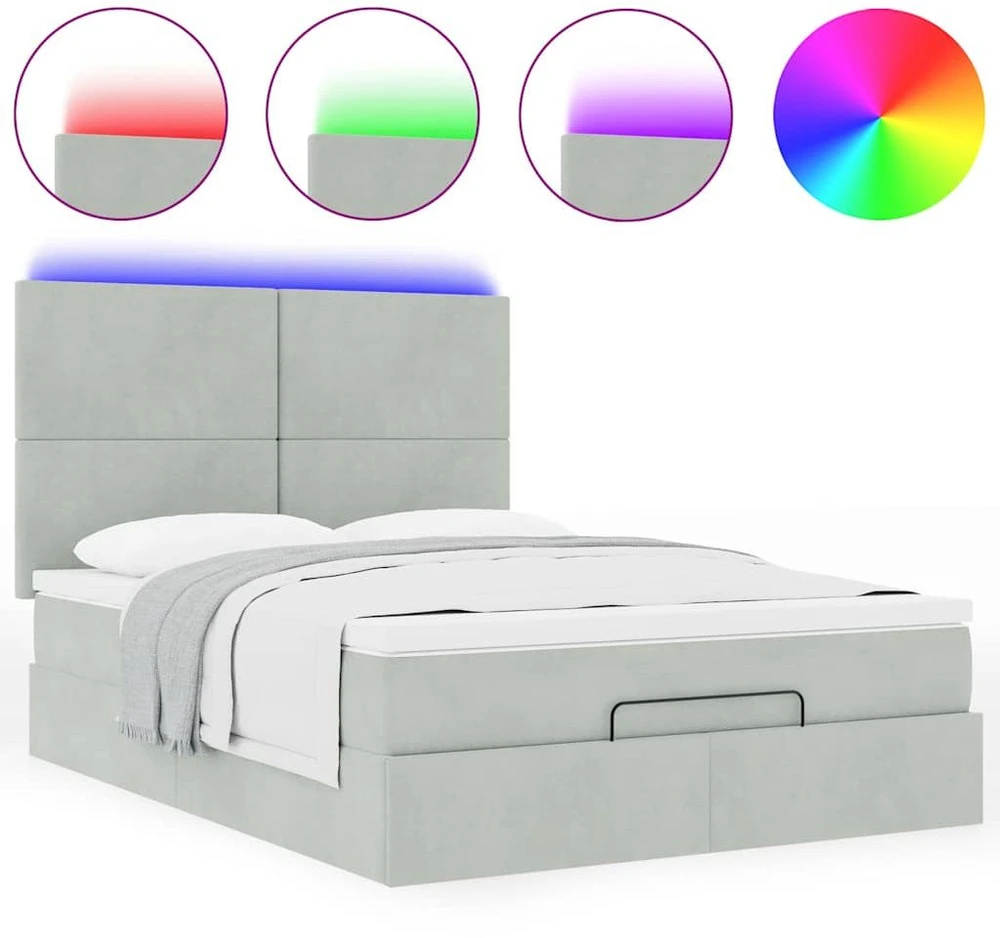 Osmanų lova su čiužiniais ir LED šviesiai pilka Velvet