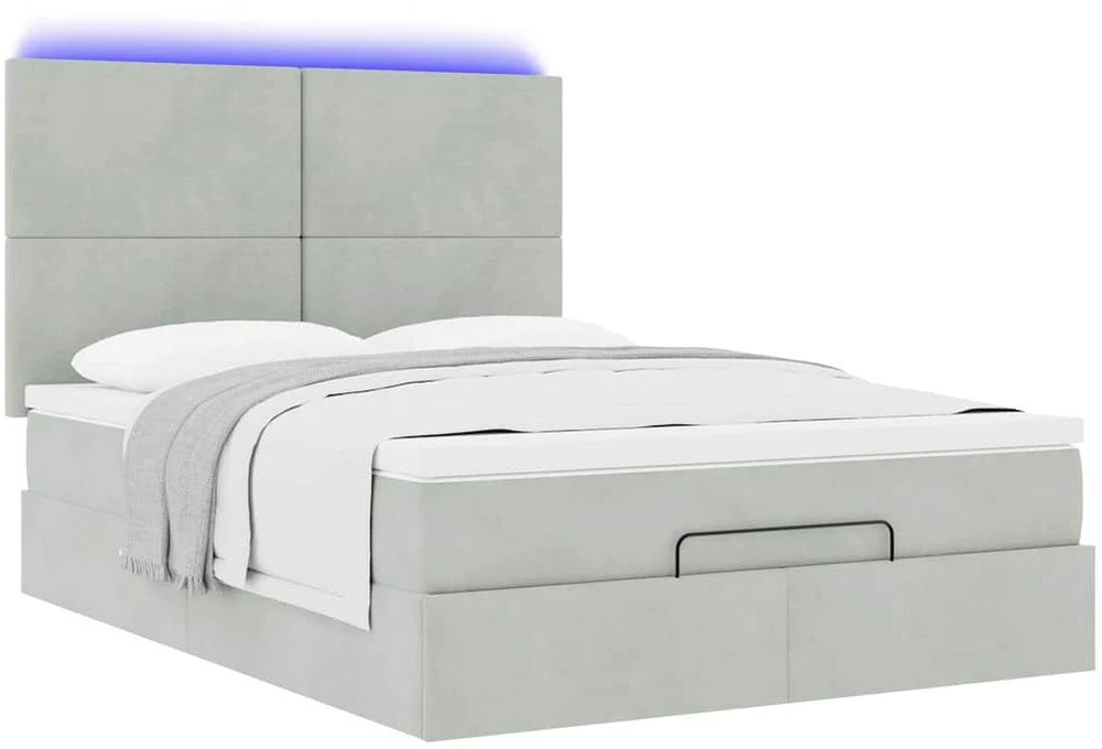 Osmanų lova su čiužiniais ir LED šviesiai pilka Velvet