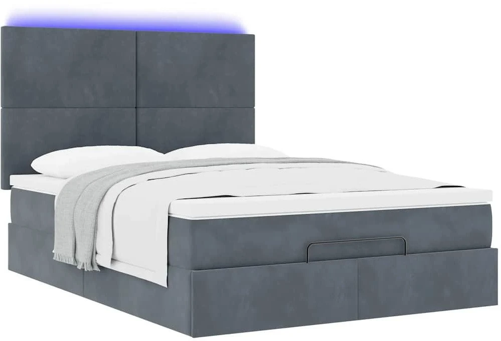 Osmanų lova su čiužiniais ir LED Tamsiai pilka 140x200cm Velvet