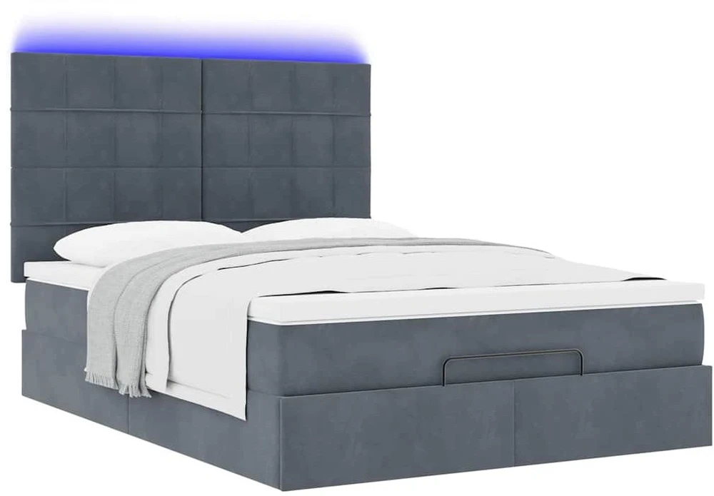 Osmanų lova su čiužiniais ir LED Tamsiai pilka 140x200cm Velvet