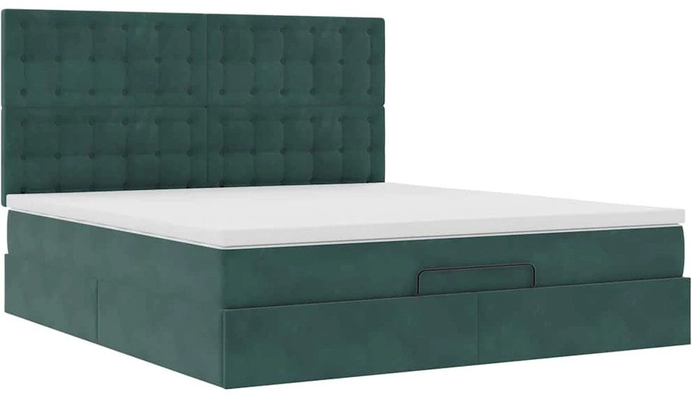 Osmanų lovos rėmas su čiužiniais, žalias, 160x200cm, aksomas