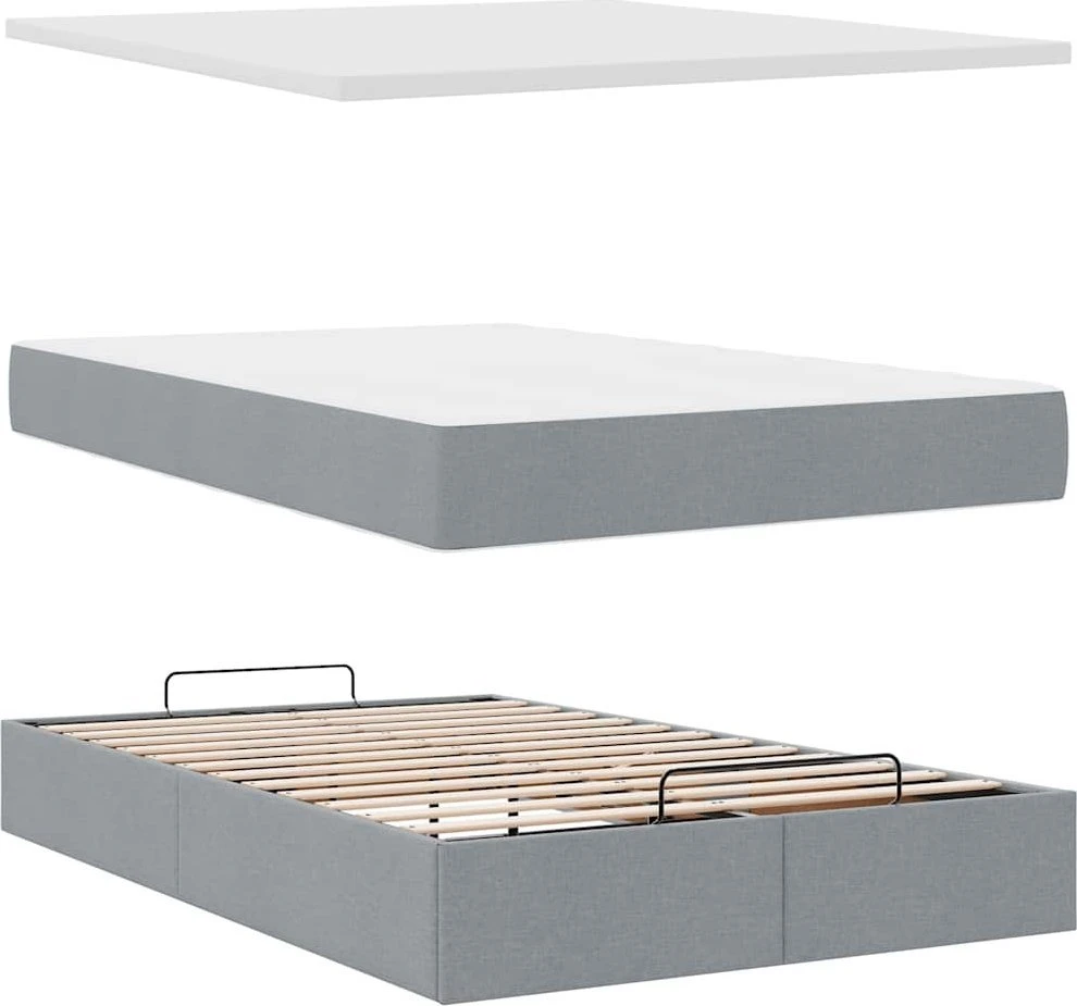 Osmanų lova su čiužiniu, pilkas, 120x200cm, audinys