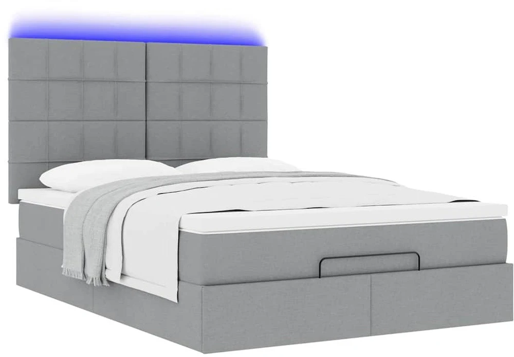 Osmanų lova su čiužiniu ir LED šviesiai pilka 140x190cm audinys