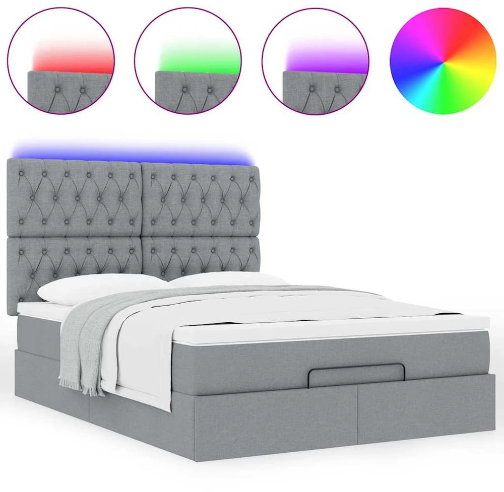 Osmanų lova su čiužiniu ir LED šviesiai pilka 140x190cm audinys