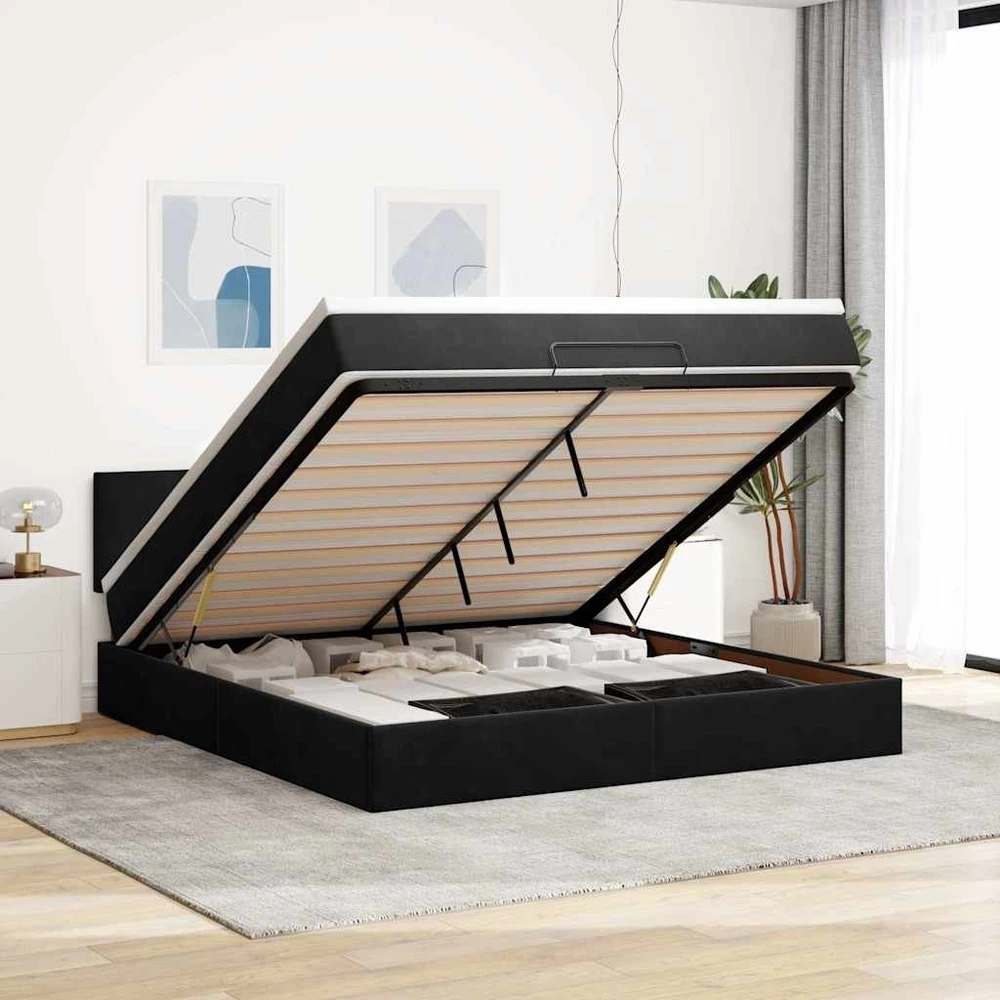 Osmanų lova su čiužiniu ir LED Juodas 160x200cm Velvet