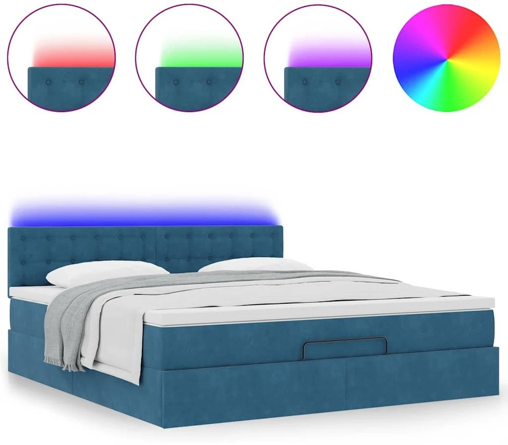 Osmanų lova su čiužiniu ir LED Tamsiai mėlyna 160x200cm Velvet