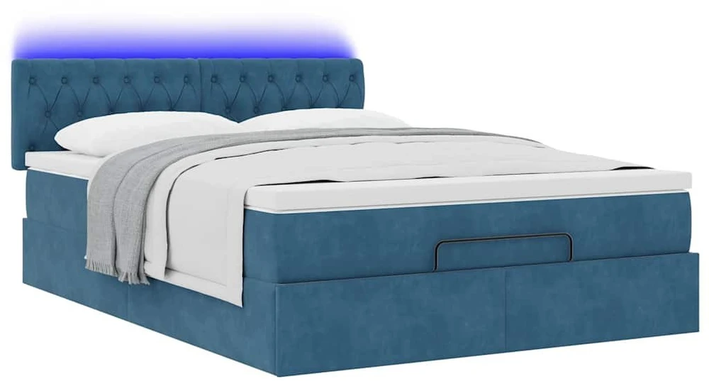Osmanų lova su čiužiniu ir LED Tamsiai mėlyna 140x190cm Velvet