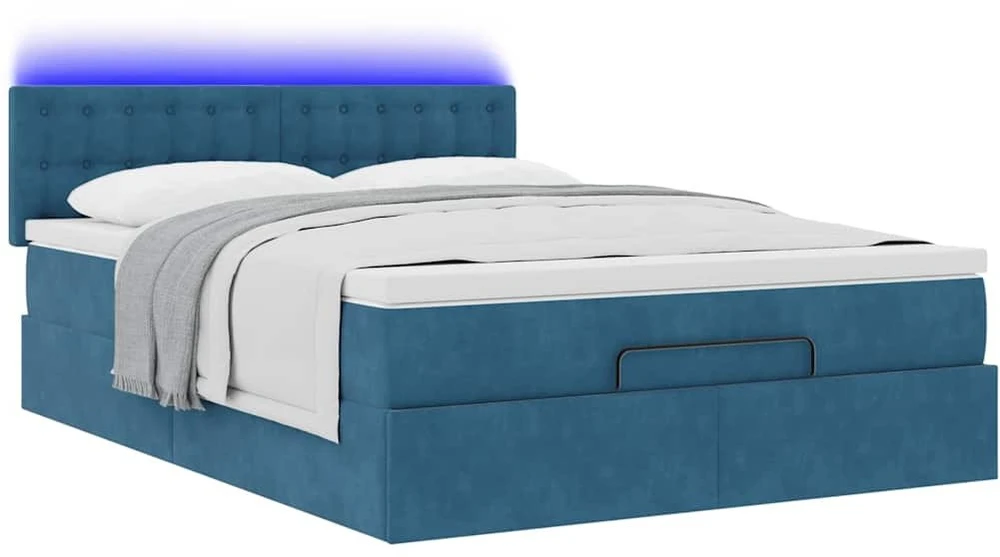 Osmanų lova su čiužiniu ir LED Tamsiai mėlyna 140x190cm Velvet