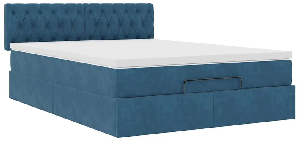 Osmanų lova su čiužiniu ir LED Tamsiai mėlyna 140x190cm Velvet