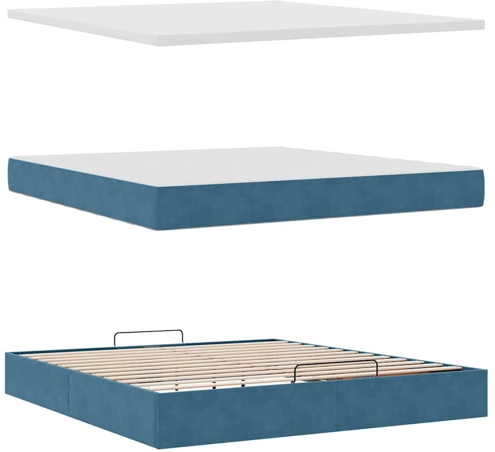 Osmanų lova su čiužiniu Tamsiai mėlyna 160x200cm Velvet