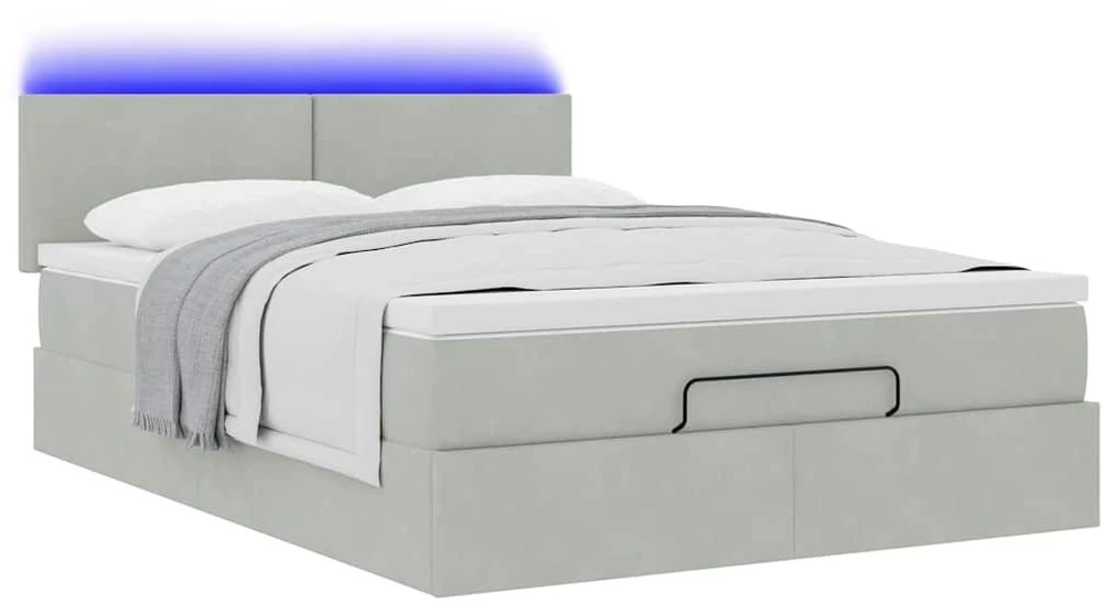 Osmanų lova su čiužiniu ir LED šviesiai pilka 160x200cm Velvet