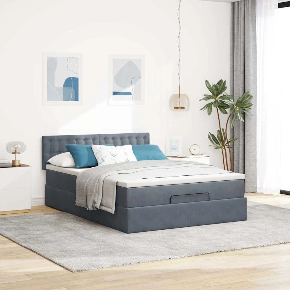Osmanų lova su čiužiniu ir LED Tamsiai Pilka 140x200cm Velvet