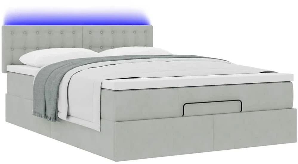 Osmanų lova su čiužiniu ir LED šviesiai pilka 140x200cm Velvet